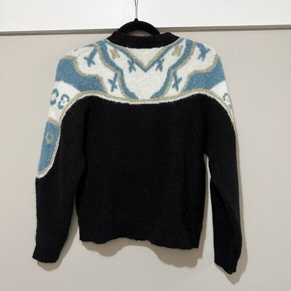 Sezane Gilet Margaux Cardigan Sweater Noir Black Blue Multi - Picture 4 of 6